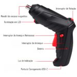 Mini Parafusadeira Elétrica Recarregável 4.2V com LED – Kit 45 Itens + Maleta - Imagem 6