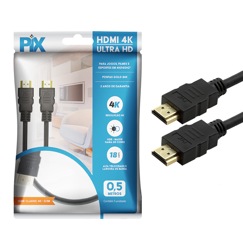 3be6d0d3e3b0791669b3ef3398944bc1.jpg Cabo HDMI PIX 2.0 HDR 4K 19 Pinos 0.5M Polybag - Imagem 1