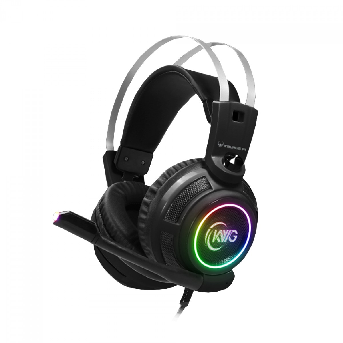 53a9ba31d72dbb50eeec72ea9d5b3696.jpg Headset Gamer KWG Taurus P1 RGB Drivers De 50mm USB Preto - Imagem 1