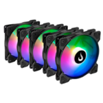 Kit 5 Fans Rise Mode X Led Rainbow 120mm Preto - RM-XLD-RBW-5