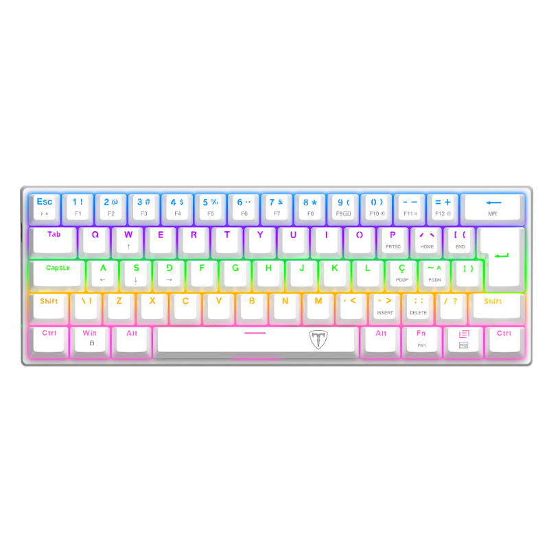 54e3e884dbda64527f9f41c2924ff5b0.png Teclado Mecânico T-Dagger Arena Rainbow Branco 60% Switch Marrom USB-C - T-TGK321W-BR - Imagem 1