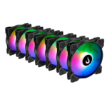 Kit 7 Fans Rise Mode X Led Rainbow 120mm Preto - RM-XLD-RBW-7