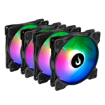 Kit 4 Fans Rise Mode X Led Rainbow 120mm Preto - RM-XLD-RBW-4