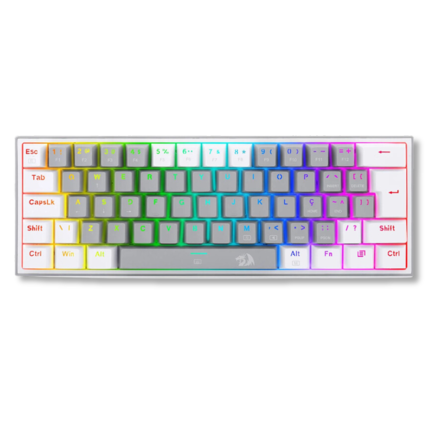 7647642c8b15d51857e138d07acd8ad5.png Teclado Mecânico Gamer Redragon Fizz RGB USB 2.0 Cinza e Branco - K617-RGB-GW - Imagem 1