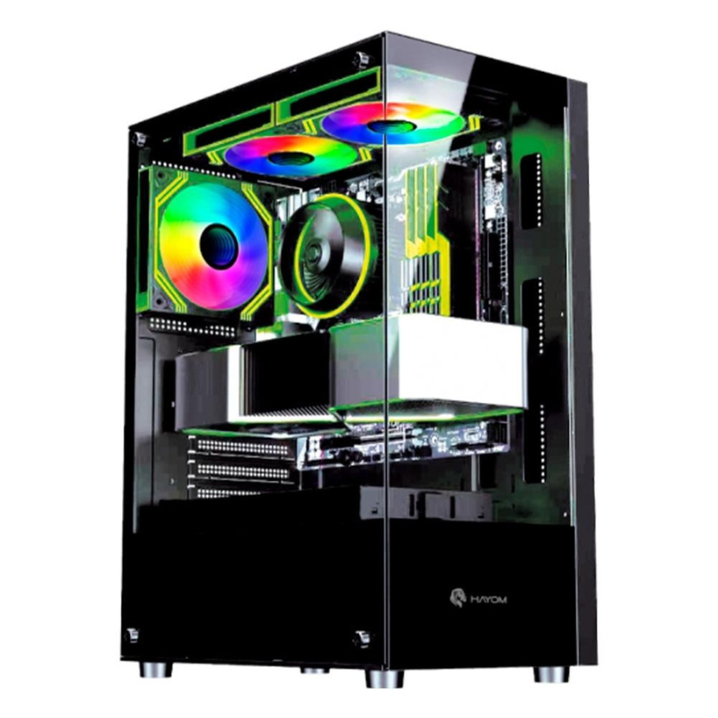 7a1157c8f844f45e31cb26cf8ece616a.png Gabinete Gamer Hayom 3 Fans S/Fonte MidTower ATX Vidro Temperado Preto - GB1792 - Imagem 1
