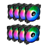 Kit 8 Fans Rise Mode X Led Rainbow 120mm Preto - RM-XLD-RBW-8