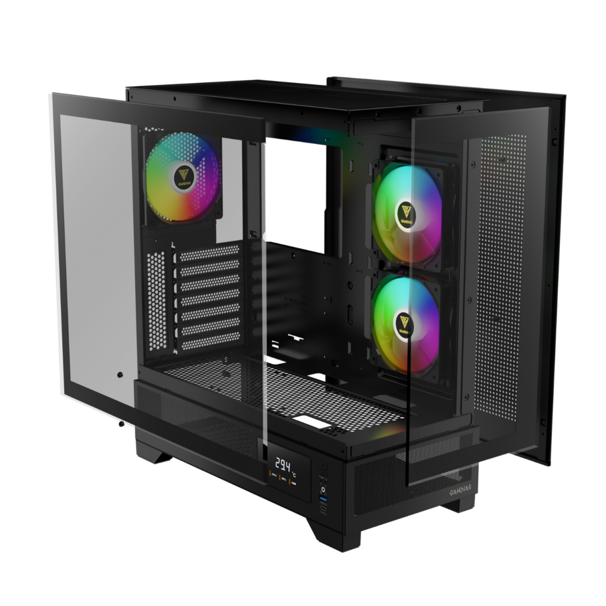 Gabinete Gamer Gamdias Atlas M1 3 Fans S/Fonte ARGB MidTower Frental/Latera Vidro Temperado Preto - Atlas M1 - Imagem 3
