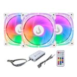 Kit 3 Fans Rise Mode Aura Frost Pro ARGB Com Controladora 120mm Branco - RM-CF-02-ARGB