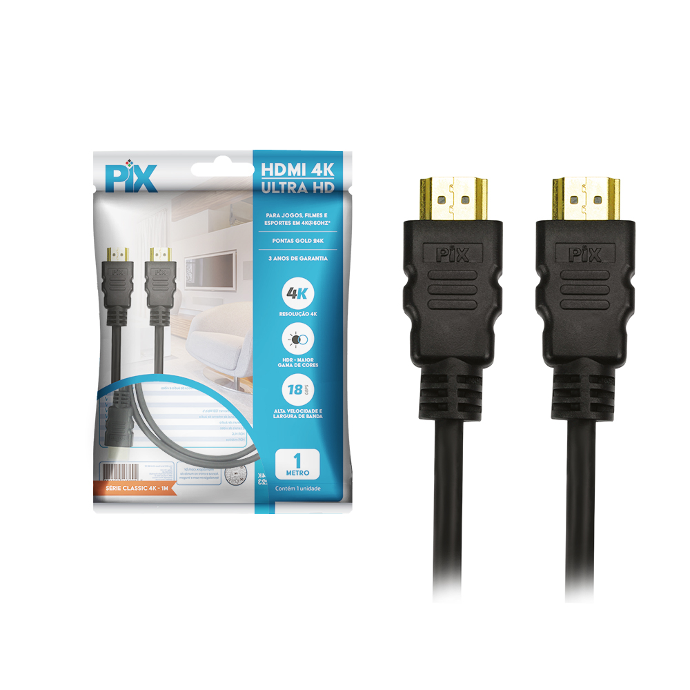 c618a0e0d19e74b502e975603fca4f33.jpg Cabo HDMI PIX 2.0 4K HDR 19 Pinos 32AWG 1M Polybag - Imagem 1