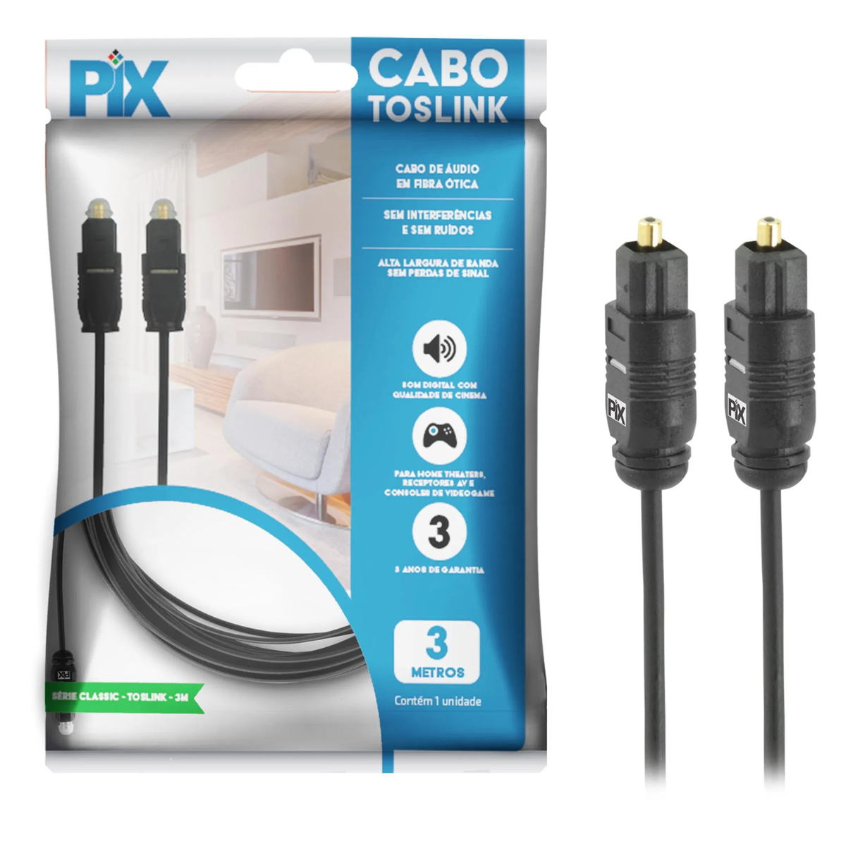 ce39b670222dc709cf19886db1f80b98.png Cabo Óptico Toslink Básic 3 Metros Gold Pix - Imagem 1