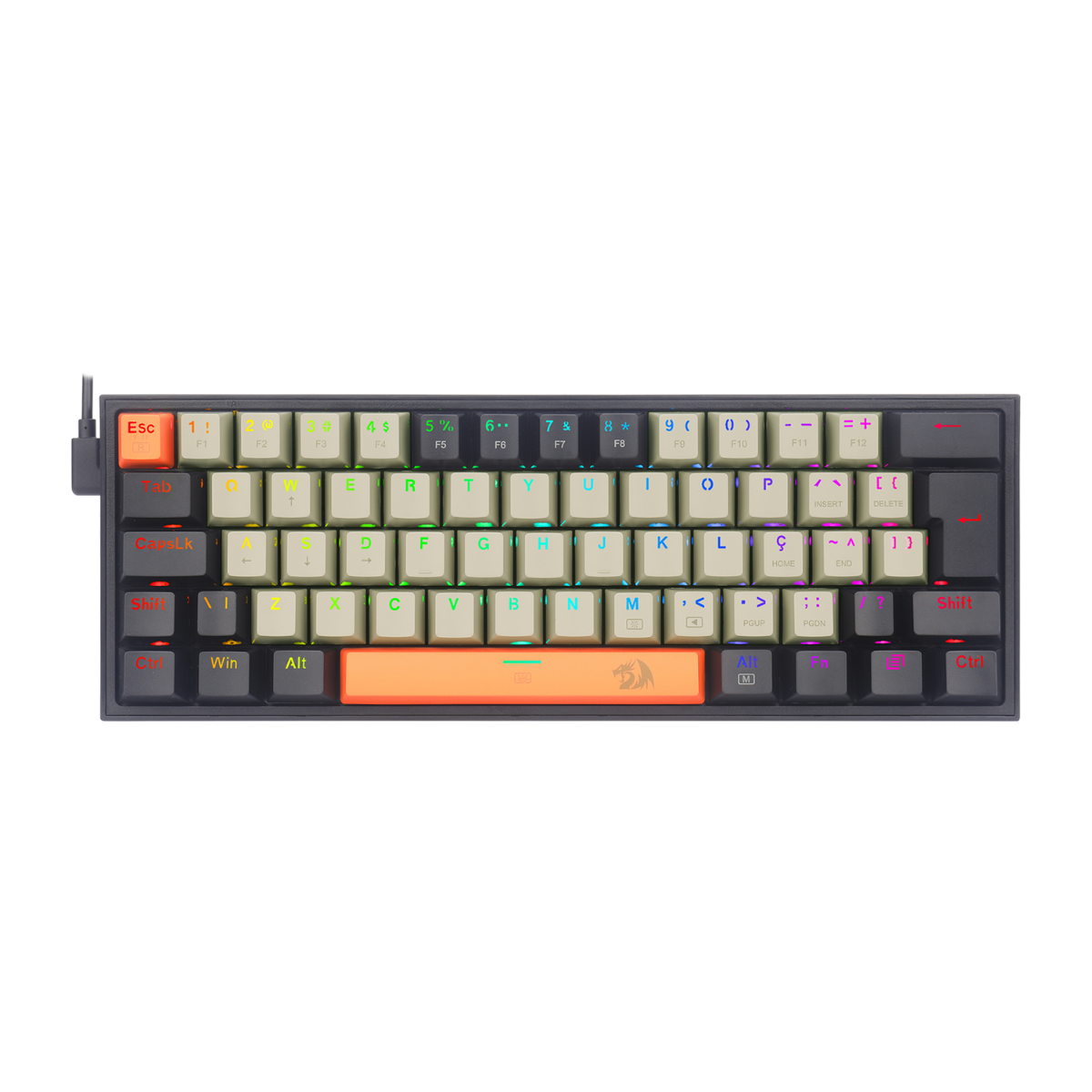 e6d70f8283fec941c4e7a122a1af4095.png Teclado Gamer Redragon Mecânico Fizz RGB Laranja Cinza Preto Switch Marrom - K617RGB-OG GY BK - Imagem 1