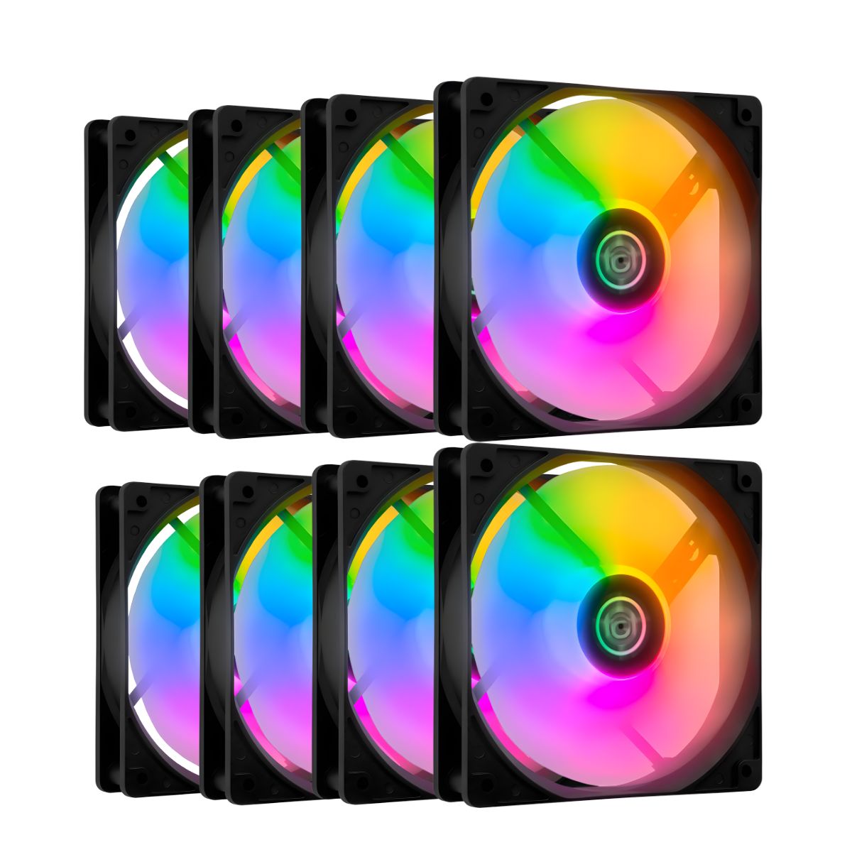 edcb2078ff361dd6ffb4ab62fa04a7b3-1.jpg Kit 8 Fans TGT Striker Rainbow 120mm - TGT-STK8-BLRBW - Imagem 1