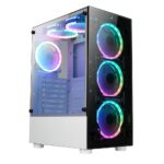 Gabinete Gamer Rise Mode Glass 06x 6 Fans S/Fonte MidTower ARGB ATX Vidro Temperado Branco - RM-CA-06XW-ARGB