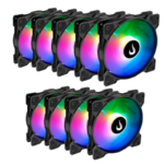 Kit 9 Fans Rise Mode X Led Rainbow 120mm Preto - RM-XLD-RBW-9