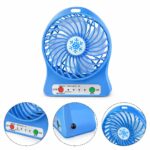 Mini Ventilador Portátil Recarregável Usb Azul 3 Velocidades