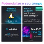 Notebook Positivo Vision R15M 15” FHD AMD Ryzen 7-5825U Linux 8GB RAM 256GB SSD Wi-Fi 6 IPS Minitela Preto - Imagem 5