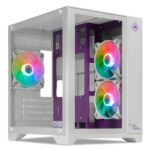 Gabinete Gamer Mancer CV100 3 Fans S/Fonte MidTower Lateral De Vidro Purple Edition Branco - MCR-CV100-PEW