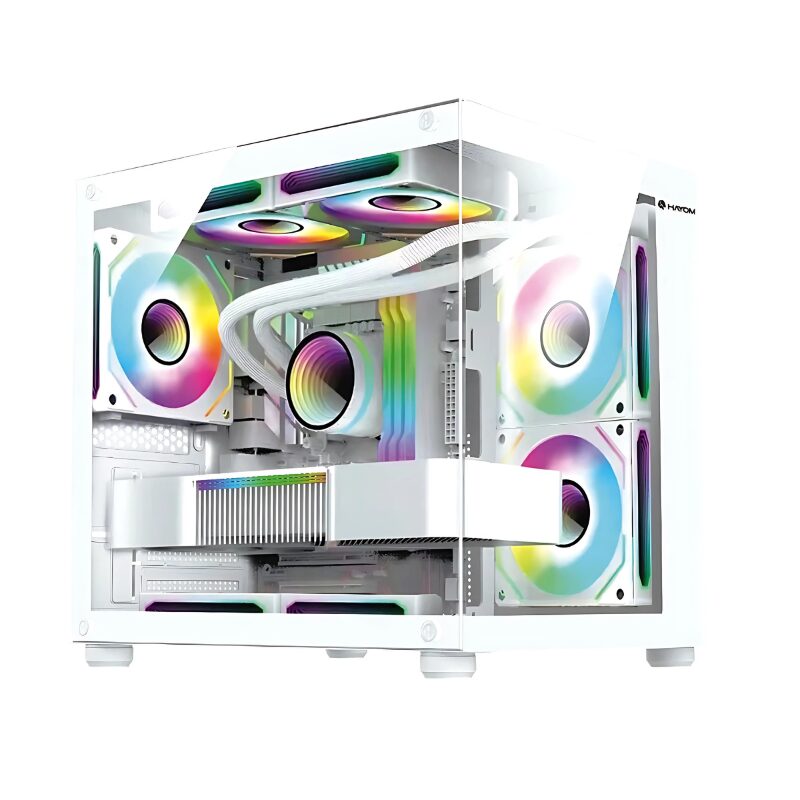 b48dbb7e91a53e4934c3d8644d6bdfe8.jpg Gabinete Gamer Hayom 4 Fans S/Fonte RGB M-ATX Vidro Temperado Branco - GB1797 - Imagem 1