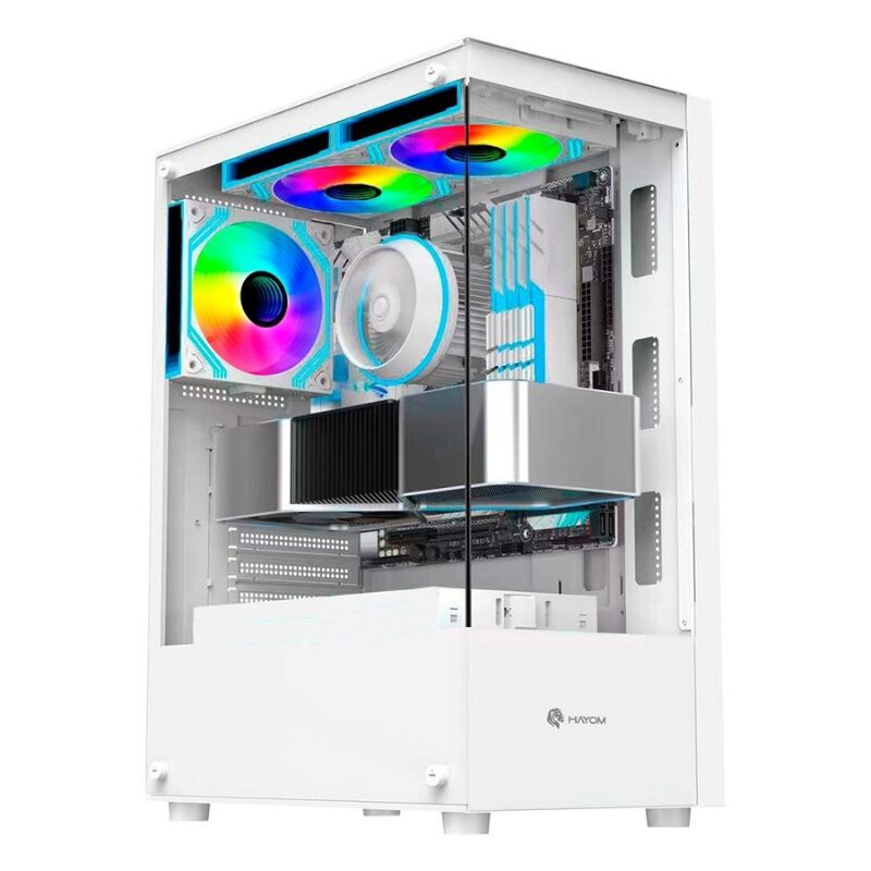 d9decf36f55699a87ba5157f0eddba0b.jpg Gabinete Gamer Hayom 3 Fans S/Fonte MidTower ATX Vidro Temperado Branco - GB1793 - Imagem 1