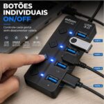 Hub USB 3.0 4 Em 1 Exbom 4 Portas Com Switch e Led 5Gbps Botões On/Off - UH-314S - Imagem 5