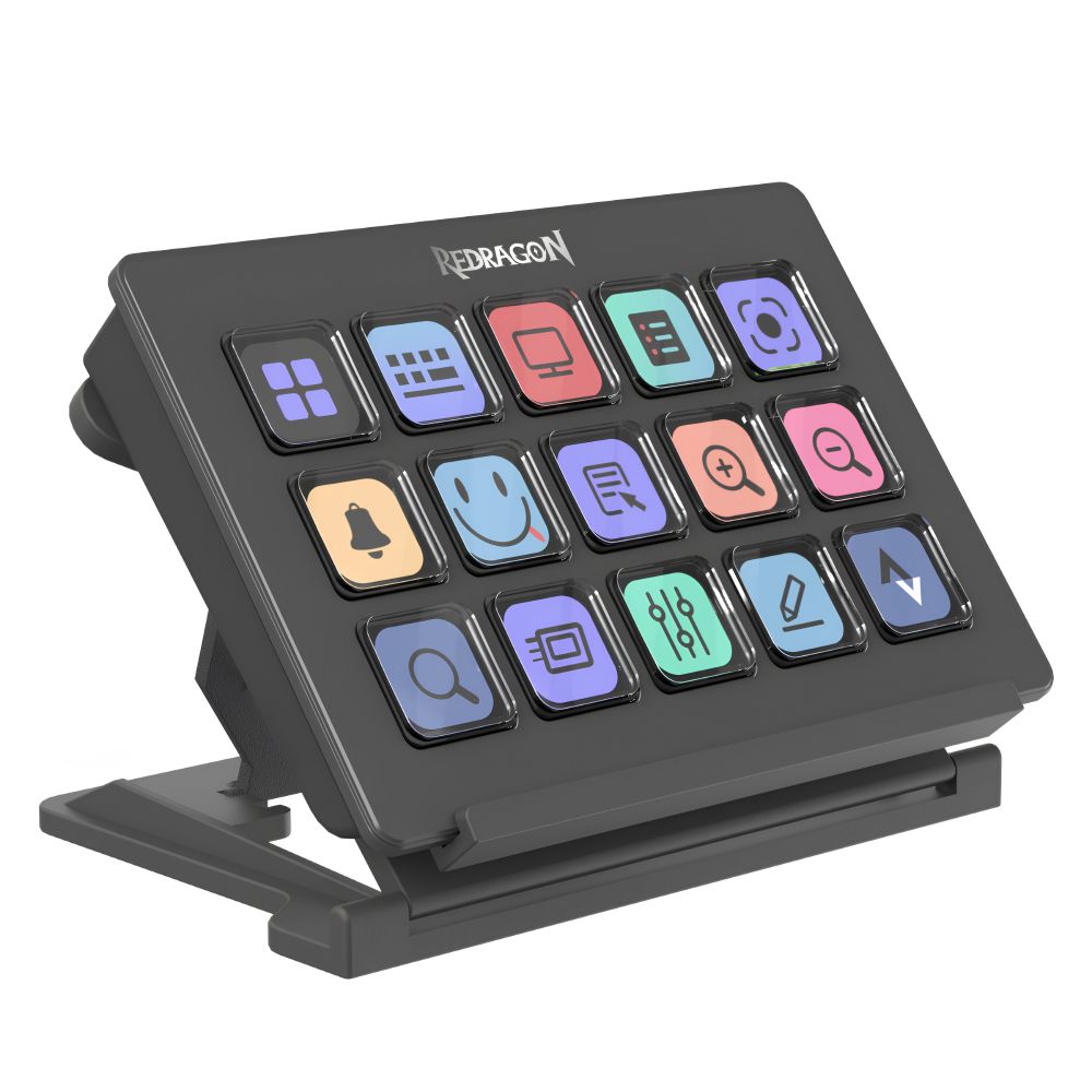 2549f957916fa274ff9cd0176ce7e612.jpg Teclado De Atalhos Redragon Stream Station 15 Teclas LCD USB-C Preto - SS-550 - Imagem 1
