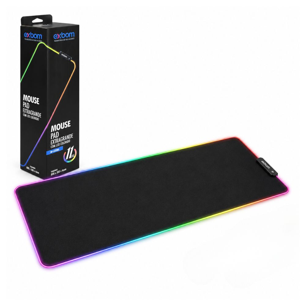 36824e7bd7e489093525ac226c4ff307.jpg Mousepad Gamer Exbom Borda Led RGB 13 Cores 30x80cm USB Preto - MP-LED3080 - Imagem 1