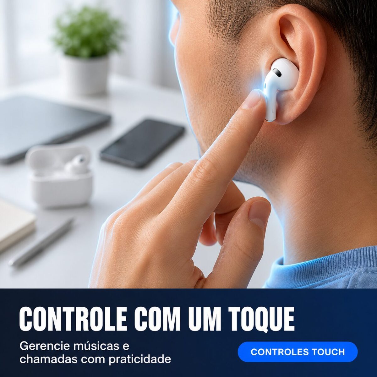Fone De Ouvido Sem Fio Bluetooth a'Gold C/Sensor E Toque Assistente Branco - FN-BR3 - Imagem 3