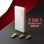 Carregador Portátil 3 Em 1 10000mAh 37Wh E'spada USB-C Micro V8 E Lighting Preto - PN-951E - Imagem 3