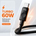 Cabo Turbo 60W Max USB-C Para USB-C a'Gold 1M Preto - CB125 - Imagem 2