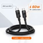 Cabo Turbo 60W Max USB-C Para USB-C a'Gold 1M Preto - CB125 - Imagem 3