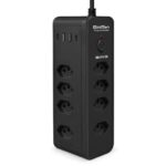 Extensão Filtro de Linha 8 Tomadas 2 USB-A e 2 USB-C Cabo 2m Preto