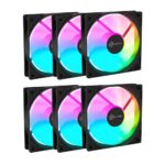 Kit 6 Fans Kalkan Lumen RGB 6x120mm 1500RPM 1.19mmH2O Preto - KLK00018