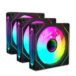 Kit 3 Fans Redragon Espelho Infinito ARGB 120mm 4 Pinos PWM 1600RPM Preto - GC-F015
