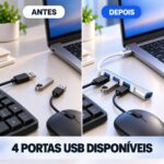 HUB Adaptador USB-C 4 Portas 1 USB 3.0 e 3 USB 2.0 - MM-USB4-C - Imagem 2