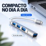 HUB Adaptador USB-C 4 Portas 1 USB 3.0 e 3 USB 2.0 - MM-USB4-C - Imagem 4