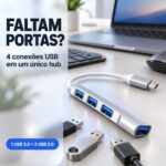 HUB Adaptador USB-C 4 Portas 1 USB 3.0 e 3 USB 2.0 - MM-USB4-C - Imagem 6