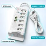 Filtro De Linha 5 Tomadas 2 USB-C e 3 USB-A Carregamento Wireless Branco - ST-1013-B - Imagem 2