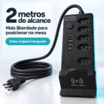 Filtro De Linha 5 Tomadas 2 USB-C e 3 USB-A Carregamento Wireless PD Preto - ST-1013-A - Imagem 3