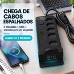 Filtro De Linha 5 Tomadas 2 USB-C e 3 USB-A Carregamento Wireless PD Preto - ST-1013-A - Imagem 4