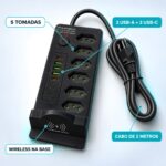 Filtro De Linha 5 Tomadas 2 USB-C e 3 USB-A Carregamento Wireless PD Preto - ST-1013-A - Imagem 6