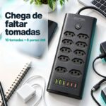 Filtro De Linha 10 Tomadas 3 USB-C e 3 USB-A Bivolt Preto - ST-1006-A - Imagem 3