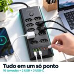 Filtro De Linha 10 Tomadas 3 USB-C e 3 USB-A Bivolt Preto - ST-1006-A - Imagem 4