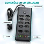 Filtro De Linha 10 Tomadas 3 USB-C e 3 USB-A Bivolt Preto - ST-1006-A - Imagem 6