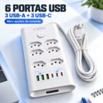 Filtro De Linha 6 Tomadas 3 USB-C e 3 USB-A Bivolt Branco - ST-1004-B - Imagem 4
