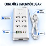 Filtro De Linha 6 Tomadas 3 USB-C e 3 USB-A Bivolt Branco - ST-1004-B - Imagem 5
