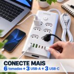 Filtro De Linha 6 Tomadas 3 USB-C e 3 USB-A Bivolt Branco - ST-1004-B - Imagem 6