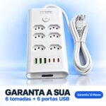Filtro De Linha 6 Tomadas 3 USB-C e 3 USB-A Bivolt Branco - ST-1004-B - Imagem 7