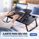 Mesa para Notebook e Leitura Dobrável 5 Níveis com Porta Copo MDF Preto - AGSN-662 - Imagem 3