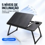 Mesa para Notebook e Leitura Dobrável 5 Níveis com Porta Copo MDF Preto - AGSN-662 - Imagem 4