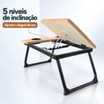 Mesa Para Notebook e Leitura Dobrável 5 Níveis Com Porta Copo MDF Carvalho - AGSN-662 - Imagem 2